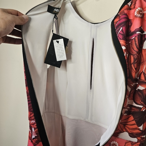 ABS Allen Schwartz Floral Print Mini Keyhole Dress w/ Pockets  Size Small Spring - Picture 8 of 11